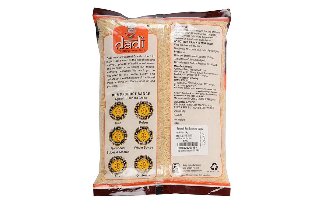 Dadi Supreme Basmati Rice    Pack  1 kilogram